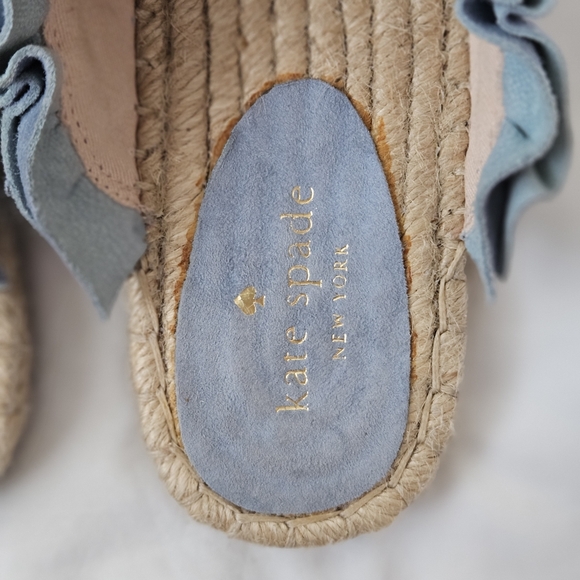 Kate Spade Laila Blue Suede Ruffle Espadrille Mules New